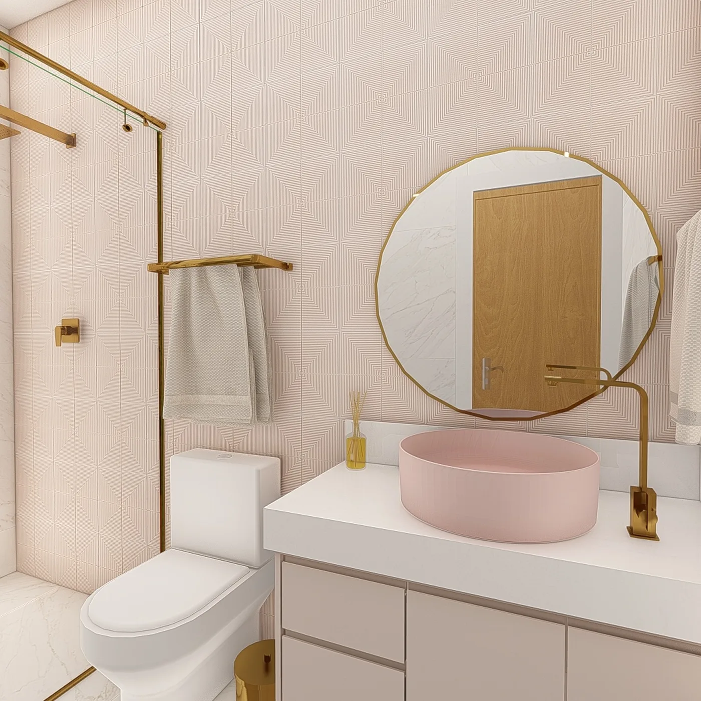 Banheiro com detalhes em dourado